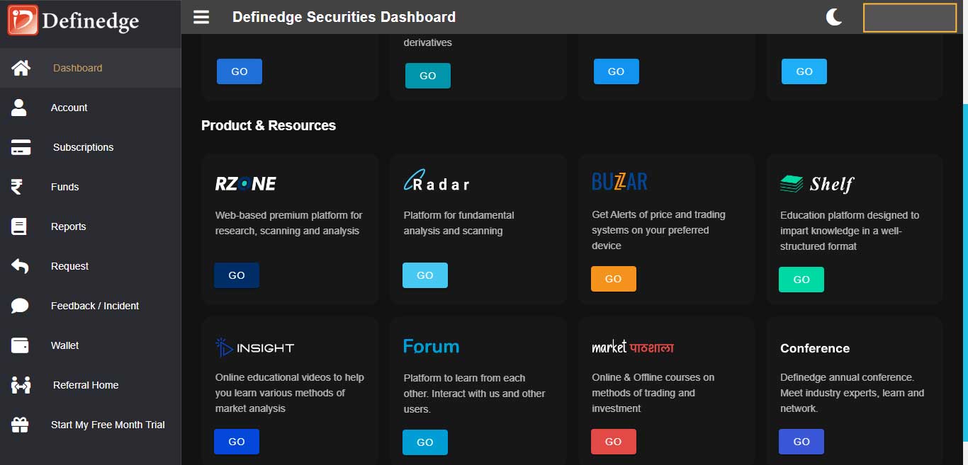 Definedge Review: Dashboard